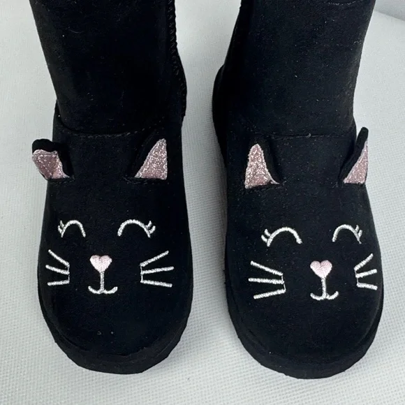 Wonder Nation Black Cat Kids pull on Boots with faux fur lining NWT 10 & 8 - Picture 2 of 6